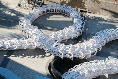 Ori Shifrin Anavi, Ouroboros, detail, 2022, installation, plastic chairs, varying sizes<br />
Photography: Neta Cones