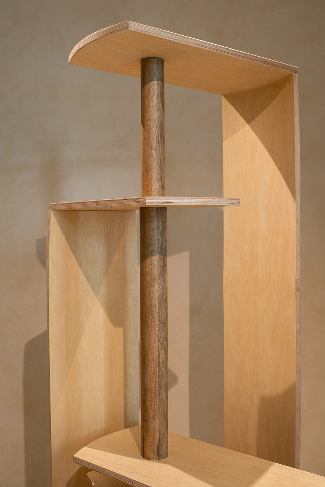 Adam Elezrah, Who Took the Pole, detail, 2022, walnut wood, plywood, and walnut veneer<br />
Photography: Neta Cones
