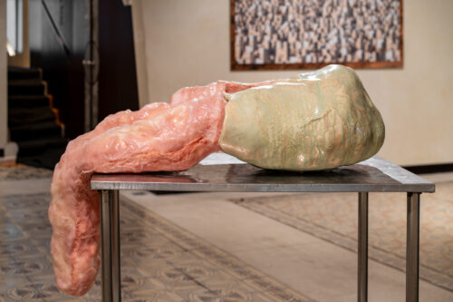 Lital Cohen, Golem, 2024, installation and sculpture, ceramics and silicone, 30x95x45 cm<br />
Photography: Daniel Hanoch