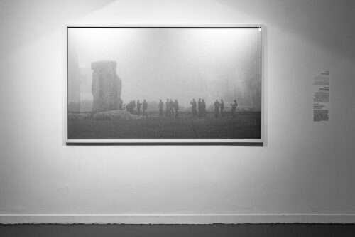 Ariel Hacohen, POSTING (Stonehenge on a Rainy Day), 2020, b/w photograph<br />
Photography: Eli Posner